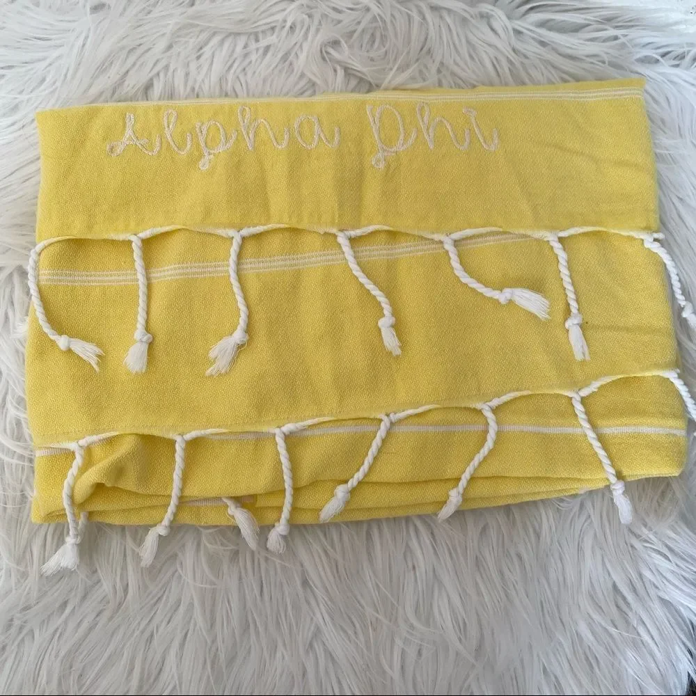 Alpha Phi Sorority yellow stripes fringes beach blanket/ towel